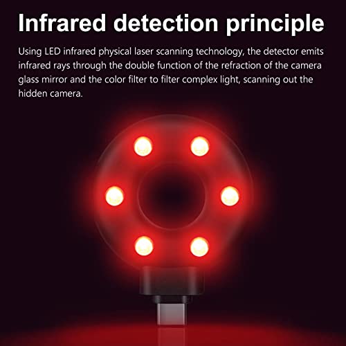 Hidden Devices Detector Hidden Camera Detectors Anti Spy Detector Camera Finder Spy LED Hidden Device Detector with Infrared Viewfinders Pocket Sized USB-C & Lightning Charging (Lightning Black)