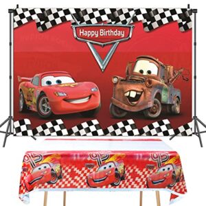 Car Racing Themed Backdrop and Tablecloth 70x42in Cartoon Cars Mobilization Birthday Party Decor Supplies Banner Background (5X3FT), Red