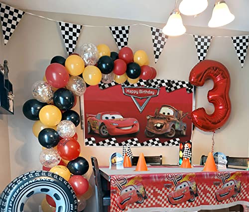 Car Racing Themed Backdrop and Tablecloth 70x42in Cartoon Cars Mobilization Birthday Party Decor Supplies Banner Background (5X3FT), Red