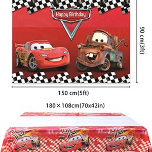 Car Racing Themed Backdrop and Tablecloth 70x42in Cartoon Cars Mobilization Birthday Party Decor Supplies Banner Background (5X3FT), Red