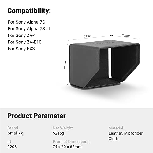 SmallRig Screen Hood Sun Hood Sunshade for Sony Alpha 7S III (A7S III A7S 3) / Alpha 7C (A7C) / ZV-1F / ZV-1 (ZV 1) / FX3 Camera - 3206