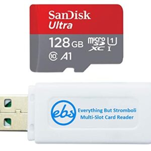 SanDisk MicroSDXC 128GB Ultra Memory Card Works with Motorola Phone Moto G51, Moto E30, Moto G Pure (SDSQUA4-128G-GN6MN) UHS-I C10 A1 Bundle with 1 Everything But Stromboli MicroSDXC & SD Card Reader