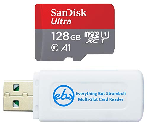 SanDisk MicroSDXC 128GB Ultra Memory Card Works with Motorola Phone Moto G51, Moto E30, Moto G Pure (SDSQUA4-128G-GN6MN) UHS-I C10 A1 Bundle with 1 Everything But Stromboli MicroSDXC & SD Card Reader