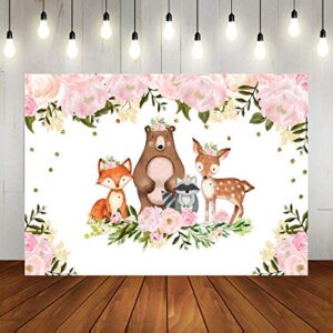 girl woodland animals baby shower backdrop pink watercolor floral woodland 1st birthday photography background princess jungle animals newborn baby party decorations photo booth props