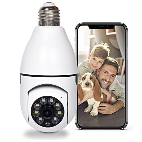 dexinlong Wireless WiFi Light Bulb Security Camera 360 Degree E27 Bulb Security Camera Outdoor 1080P Home Surveillance Cameras System with Human Motion Detection and Alarm (White-1pc)