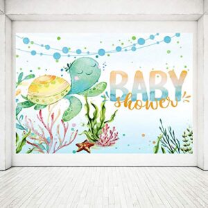 MEHOFOTO 7x5ft Ocean Baby Shower Photography Backdrop Under The Sea Sea Turtle Boy Party Decoration Starfish Ocean Theme Baby Shower Photo Studio Booth Background Banner for Cake Table Supplies