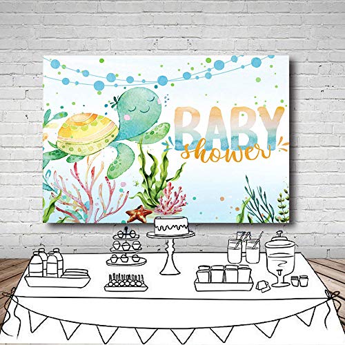 MEHOFOTO 7x5ft Ocean Baby Shower Photography Backdrop Under The Sea Sea Turtle Boy Party Decoration Starfish Ocean Theme Baby Shower Photo Studio Booth Background Banner for Cake Table Supplies