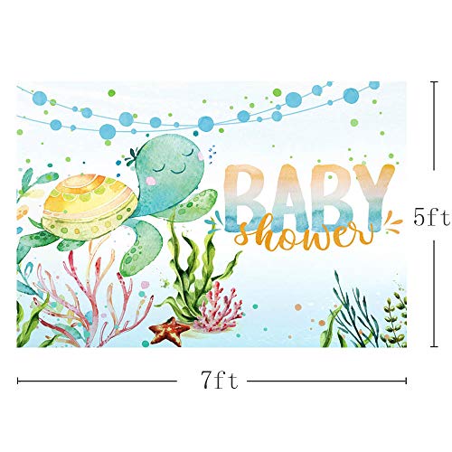 MEHOFOTO 7x5ft Ocean Baby Shower Photography Backdrop Under The Sea Sea Turtle Boy Party Decoration Starfish Ocean Theme Baby Shower Photo Studio Booth Background Banner for Cake Table Supplies