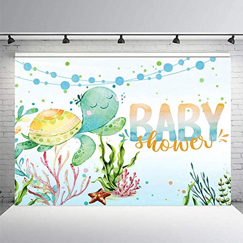 MEHOFOTO 7x5ft Ocean Baby Shower Photography Backdrop Under The Sea Sea Turtle Boy Party Decoration Starfish Ocean Theme Baby Shower Photo Studio Booth Background Banner for Cake Table Supplies