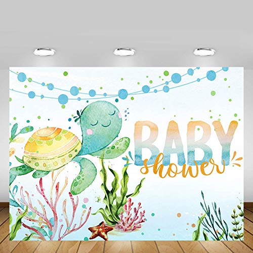 MEHOFOTO 7x5ft Ocean Baby Shower Photography Backdrop Under The Sea Sea Turtle Boy Party Decoration Starfish Ocean Theme Baby Shower Photo Studio Booth Background Banner for Cake Table Supplies