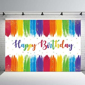 mehofond 7x5ft paint rainbow happy birthday backdrop art party colorful confetti graffiti wall gold glitter splatter decoration photography background banner for kids photo booth props