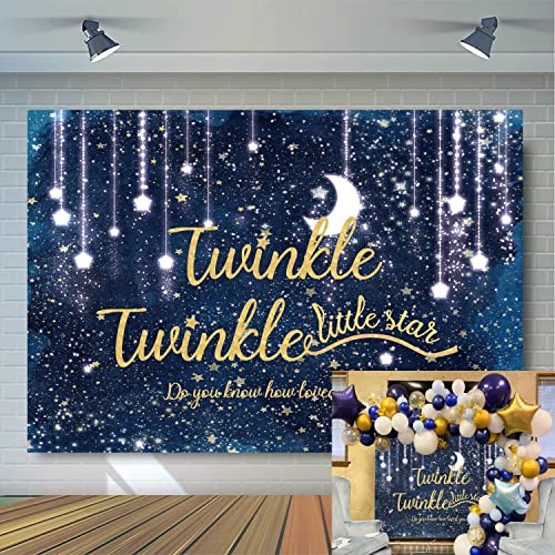 Twinkle Twinkle Little Star Backdrop Night Sky Shinning Star and Moon Galaxy Space Photography Background Glitter Star Children Birthday Baby Shower Party Supplies 7x5FT