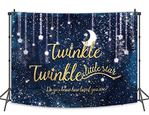 Twinkle Twinkle Little Star Backdrop Night Sky Shinning Star and Moon Galaxy Space Photography Background Glitter Star Children Birthday Baby Shower Party Supplies 7x5FT