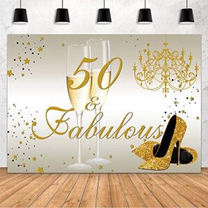 mehofond happy 50th birthday backdrop for women 50th birthday decoration banner gold high heels and champagne fabulous 50th birthday photography background studio props banner vinyl 7x5ft
