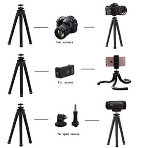 Camera/Phone Tripod,Patekfly 12 Inch Flexible Camera Tripod for Canon/Nikon/Sony DSLR Cam/Action Cam, Phone Tripod Stand with Cell Phone Holder Clip for iPhone/Android Phone(3 in 1)