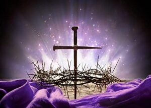 loccor fabric 7x5ft crucifixion of jesus backdrop crown of thorns cross nail holy light photography background purple easter religious banner christian church event party decoration photo booth props