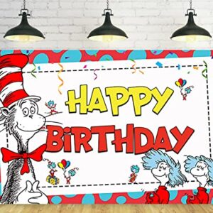 Red Backdrop for Birthday Party Decorations Dr Seuss Background for Baby Shower Party Cake Table Decorations Supplies Cat in The Hat Theme Banner 5x3ft