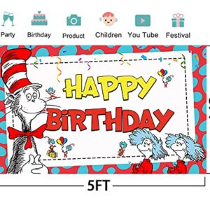 Red Backdrop for Birthday Party Decorations Dr Seuss Background for Baby Shower Party Cake Table Decorations Supplies Cat in The Hat Theme Banner 5x3ft