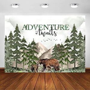 avezano adventure awaits baby shower backdrop mountain wilderness woodland baby shower decorations photography background watercolor greenery forest party photoshoot backdrops (7x5ft)