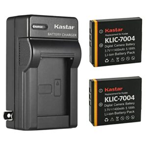 kastar 2-pack klic-7004 battery and ac wall charger replacement for kodak klic-7004 k7004 battery, kodak k7700 charger, kodak zi8, easyshare v1233, easyshare v1253, easyshare v1273 digital camera