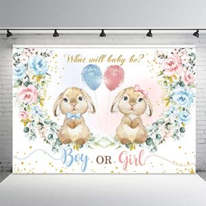 mehofond bunny gender reveal backdrop boy or girl what will our little bunny be banner spring easter rabbit floral kids party decoration supplies photography background photobooth props 7x5ft