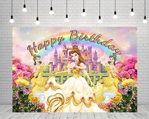 princess belle backdrop for birthday party supplies 5x3ft beauty and the beast photo backgrounds belle theme baby shower banner for birthday cake table decoration