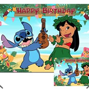 Chunyunfafalou Lilo and Stitch Birthday Party Backdrop Supplies Hola Hawaii Tropical Luau Banner for Girl Baby Shower Summer Beach Ocean Background 5x3ft Photo Booth Props