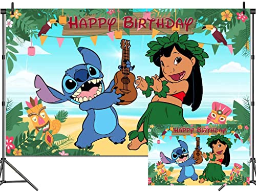 Chunyunfafalou Lilo and Stitch Birthday Party Backdrop Supplies Hola Hawaii Tropical Luau Banner for Girl Baby Shower Summer Beach Ocean Background 5x3ft Photo Booth Props