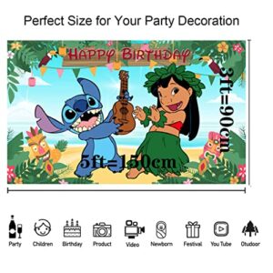 Chunyunfafalou Lilo and Stitch Birthday Party Backdrop Supplies Hola Hawaii Tropical Luau Banner for Girl Baby Shower Summer Beach Ocean Background 5x3ft Photo Booth Props