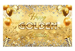 funnytree 70.8″ x 43.3″ happy golden birthday backdrop gold shiny glitter diamonds balloons background bday girls luxury party supplies banner cake table decor photobooth props gifts fabric