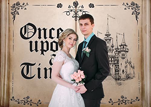 LYCGS 8X6FT Fairy Tale Books Backdrop Once Upon a Time Backdrop Ancient Castle Princess Romantic Photo Background Book Themed Party Background Wedding Birthday Party Decorations Banner X-43