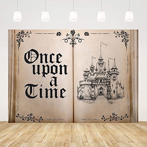 LYCGS 8X6FT Fairy Tale Books Backdrop Once Upon a Time Backdrop Ancient Castle Princess Romantic Photo Background Book Themed Party Background Wedding Birthday Party Decorations Banner X-43