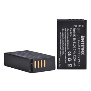 Batmax EN-EL20 Battery (2-Pack) + LED Built-in USB LCD Charger for Nikon EN-EL20 EN-EL20a Nikon P1000,1 J1, 1 J2, 1 J3, 1 S1, 1 V3, Coolpix A, 1 AW1,Coolpix P950 Cameras