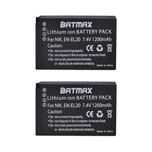 Batmax EN-EL20 Battery (2-Pack) + LED Built-in USB LCD Charger for Nikon EN-EL20 EN-EL20a Nikon P1000,1 J1, 1 J2, 1 J3, 1 S1, 1 V3, Coolpix A, 1 AW1,Coolpix P950 Cameras