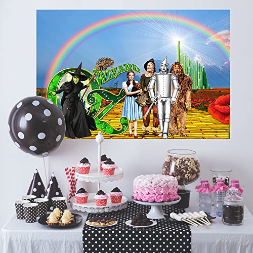 WANNHSZF Green Castle Gold Road Backdrop for Party Decorations, Retro Movie Photo Backgrounds, The Wizard of OZ Theme Baby Shower Banner , Booth Studio Props Birthday Cake Table Decoration, 5x3ft
