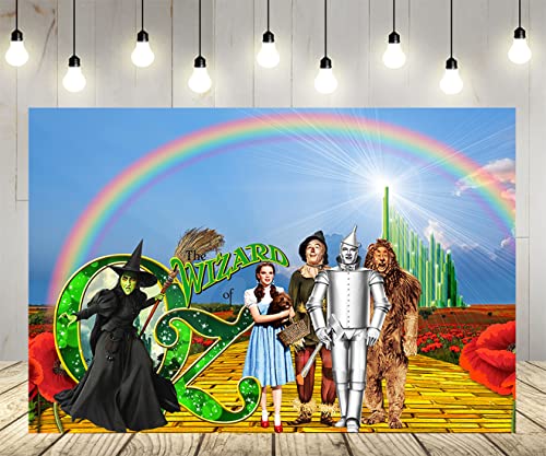 WANNHSZF Green Castle Gold Road Backdrop for Party Decorations, Retro Movie Photo Backgrounds, The Wizard of OZ Theme Baby Shower Banner , Booth Studio Props Birthday Cake Table Decoration, 5x3ft