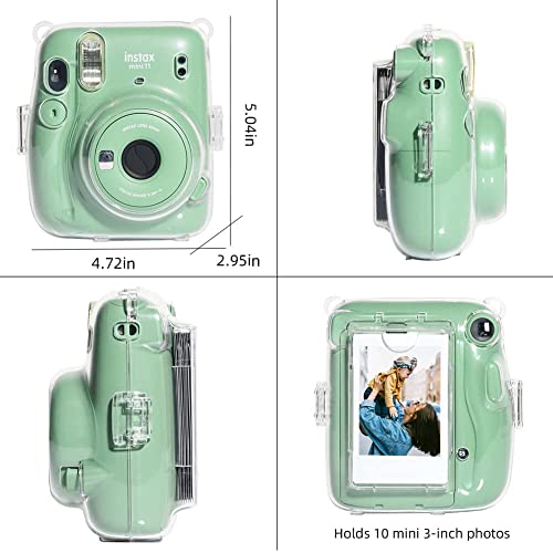 wogozan Clear Case for Fujifilm Instax Mini 11 Instant Camera Protective Case- Upgrade Back with Photo Pocket for Storing 10 Photos+Adjustable Shoulder Strap and Camera Sticker