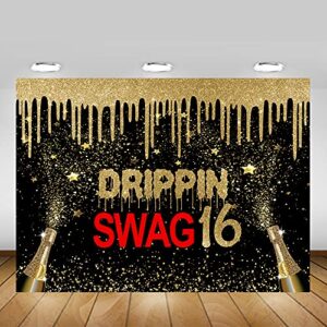 Mocsicka Drippin Swag 16 Birthday Backdrop Gold Black Hip Hop Birthday Party Decoration Teenager Boy Man Swag Birthday Background (7x5ft (82x60 inch))