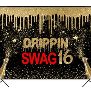 Mocsicka Drippin Swag 16 Birthday Backdrop Gold Black Hip Hop Birthday Party Decoration Teenager Boy Man Swag Birthday Background (7x5ft (82x60 inch))