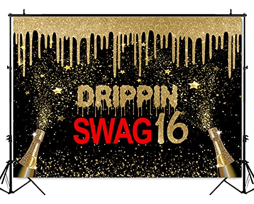 Mocsicka Drippin Swag 16 Birthday Backdrop Gold Black Hip Hop Birthday Party Decoration Teenager Boy Man Swag Birthday Background (7x5ft (82x60 inch))