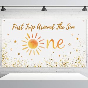boho sun first trip around the sun backdrop first birthday photography backdrop sunshine banner for baby shower sun theme boys girls 1st birthday party photo background decoration supplies
