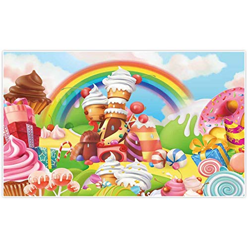 Allenjoy 59" x 35" Lollipop Candyland Backdrop Sweet Cartoon Rainbow Party Supplies for Girl Princess 1st First Birthday Decoration Photography Cupcake Icecream Donut Candy Photo Booth Background Prop