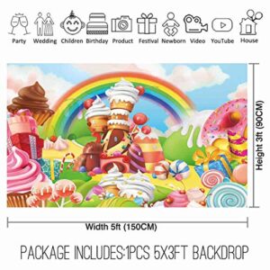 Allenjoy 59" x 35" Lollipop Candyland Backdrop Sweet Cartoon Rainbow Party Supplies for Girl Princess 1st First Birthday Decoration Photography Cupcake Icecream Donut Candy Photo Booth Background Prop