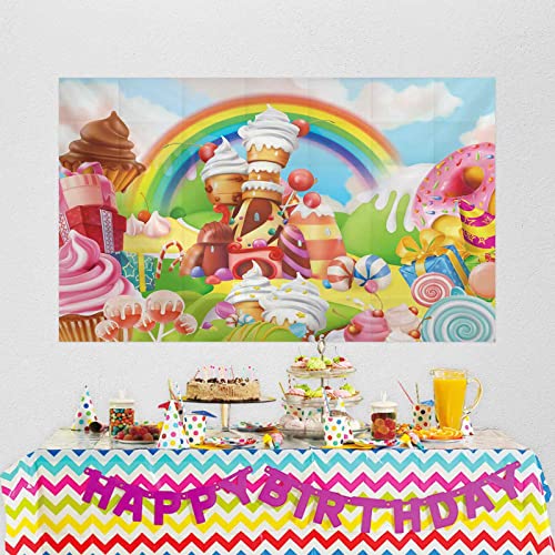 Allenjoy 59" x 35" Lollipop Candyland Backdrop Sweet Cartoon Rainbow Party Supplies for Girl Princess 1st First Birthday Decoration Photography Cupcake Icecream Donut Candy Photo Booth Background Prop