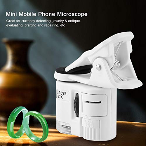 Cell Phone Clip On Microscope, LED UV Light Magnifying Glass Adjustable Focusing Mini Mobile Phone Microscope, for Currency Detecting