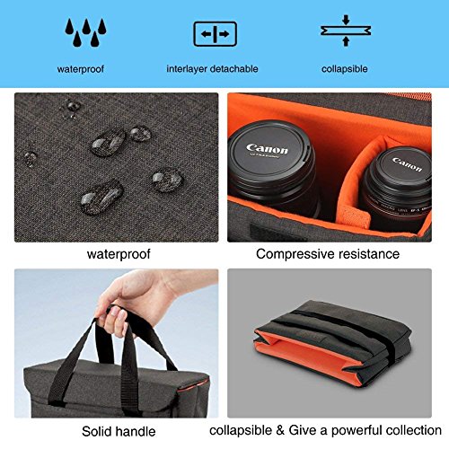 BAIGIO Camera Insert Bag Inner Case High-Capacity Shockproof and Waterproof DSLR SLR Camera Small Inner Bag Foldable Protective Bag Inner Camera Organizer with Handle (Black 1)