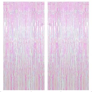 2 pack transparent rainbow fringe curtains, 3.2 x 8.2 ft iridescent photo booth streamer tinsel curtains background for bachelorette birthday wedding graduation holiday decor (clear)