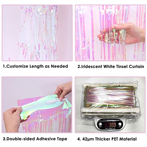 2 Pack Transparent Rainbow Fringe Curtains, 3.2 x 8.2 ft Iridescent Photo Booth Streamer Tinsel Curtains Background for Bachelorette Birthday Wedding Graduation Holiday Decor (Clear)