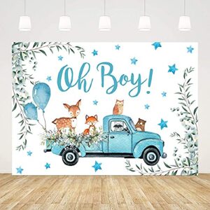 ablin 7x5ft boy baby shower woodland theme party backdrop oh boy blue truck balloons green leaves cute sika deer owl fox bear photo background gender reveal party decorations props