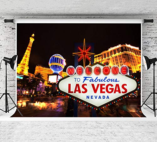 Art Studio 7x5ft Welcome to Las Vegas Photography Backdrop City Billboard Banner Casino Night Scenery Party Decorations Photo Background Vinyl Studio Booth Props